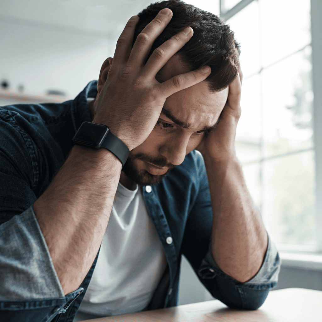 Man holding his head in frustration or stress